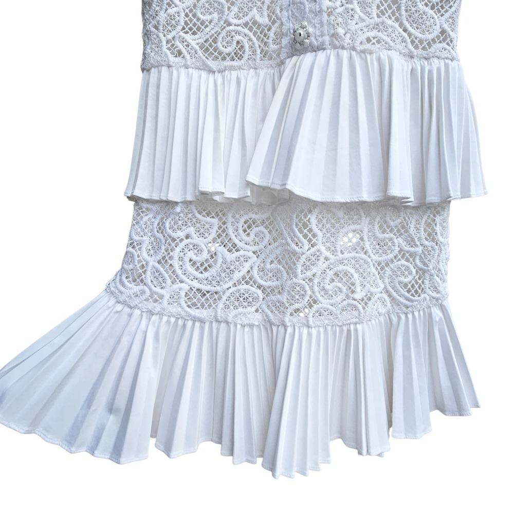 ALEXIS Lyssa Tiered Skirt Dress White Lace Bridal Size Small Wedding Coquette - Picture 5 of 16